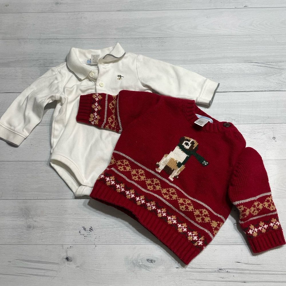 Janie and Jack st. Benard dog sweater and polo 3/6 months